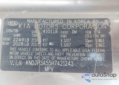 2017 Kia Soul + z USA, uszkodzony, nr VIN KNDJP3A55H7421243